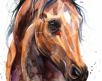 Slaveika Aladjova によるサラブレッド馬の水彩画プリント、動物アート