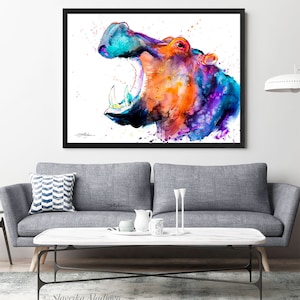 Hippo watercolor painting print by Slaveika Aladjova, art, animal, illustration, home decor, Nursery, African, Wildlife, wall art image 4
