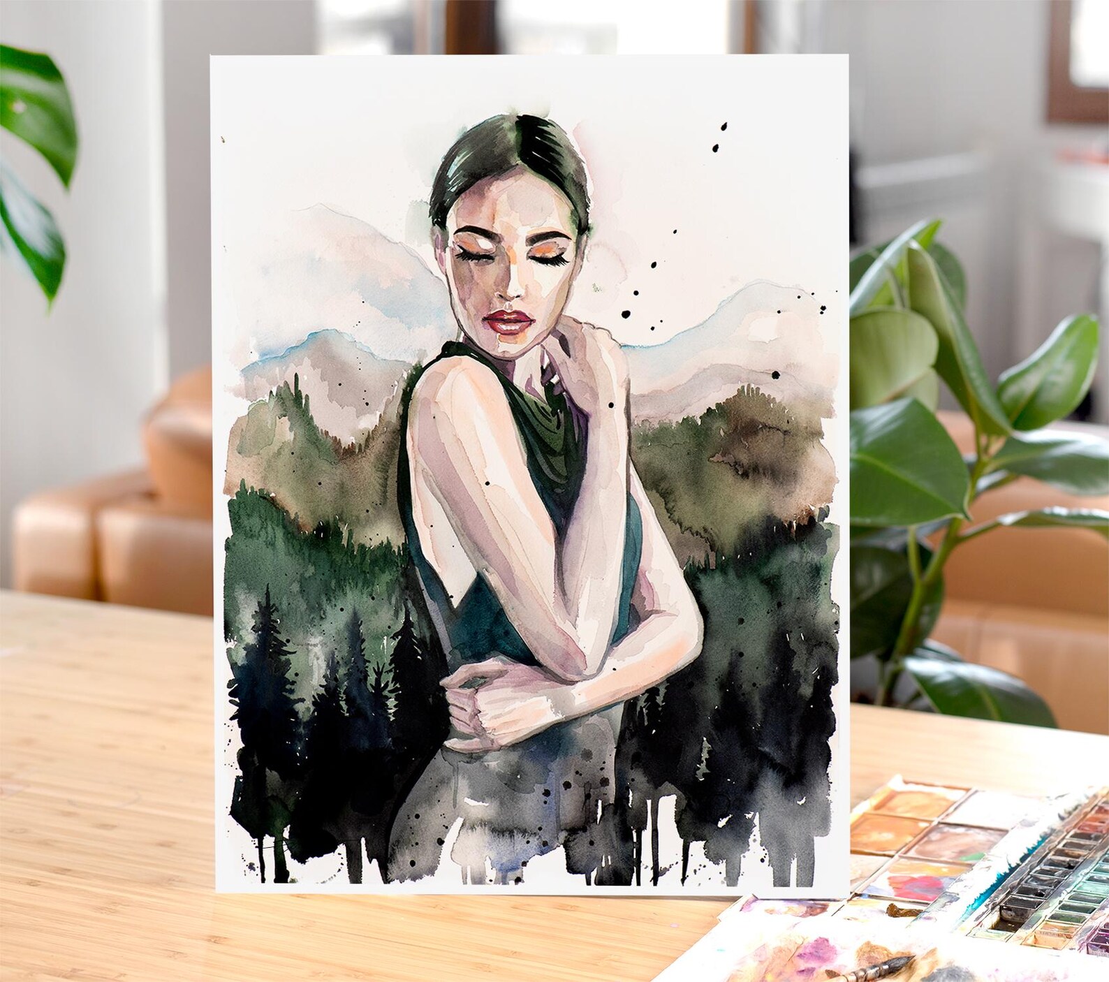 Mountain Girl Watercolor Painting Print by Slaveika Aladjova, Fashion ...