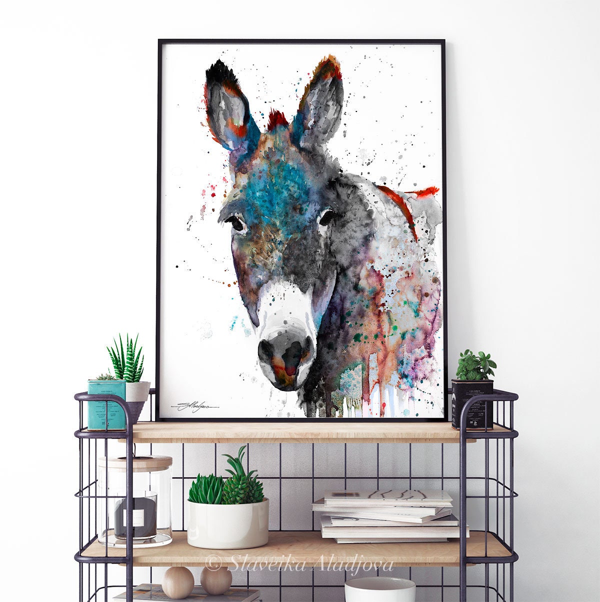 Green Donkey Watercolor Painting Print by Slaveika Aladjova, Animal Art ...