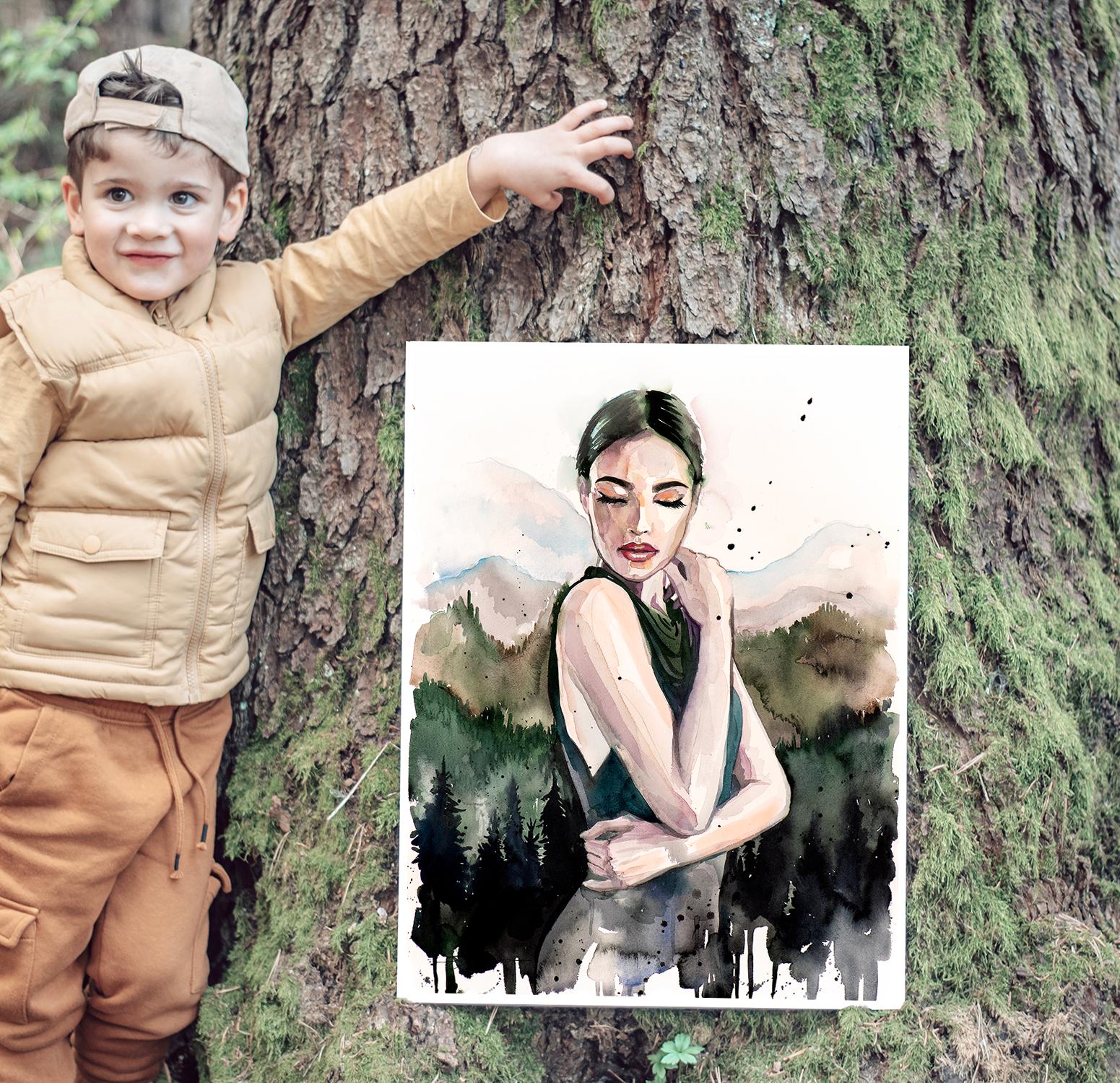 Mountain Girl Watercolor Painting Print by Slaveika Aladjova, Fashion ...
