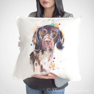 German Shorthaired Pointer throw pillow cover by Slaveika Aladjova, cushion cover, Decorative Pillow Cover, Animal Art,dog Watercolor pillow