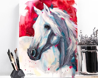 Horse Limited Edition Watercolor Art Print by Slaveika Aladjova, animal, illustration, home decor, painting, portrait, Contemporary