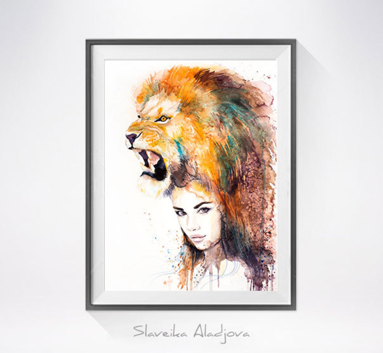Lion Girl Watercolor Painting Print by Slaveika Aladjova - Etsy