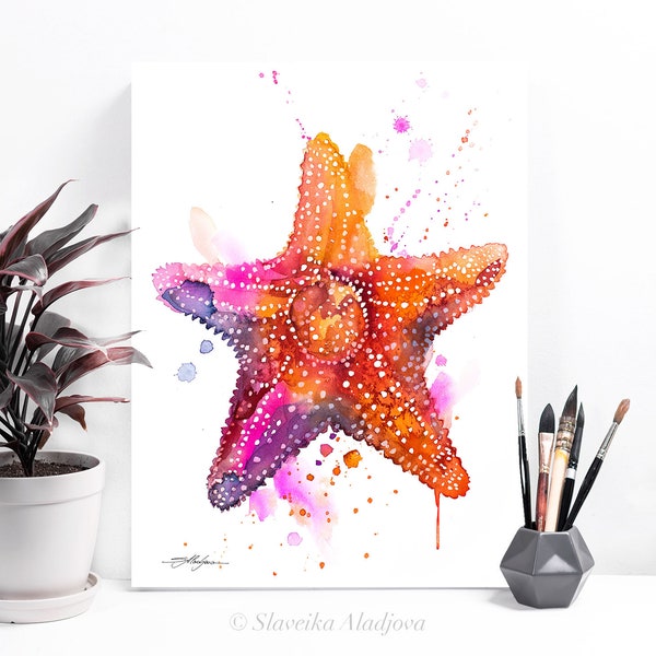 Starfish watercolor painting print by Slaveika Aladjova, art, animal, illustration, Sea art, Nautical Room Decor, Minimalist Art,Beach House