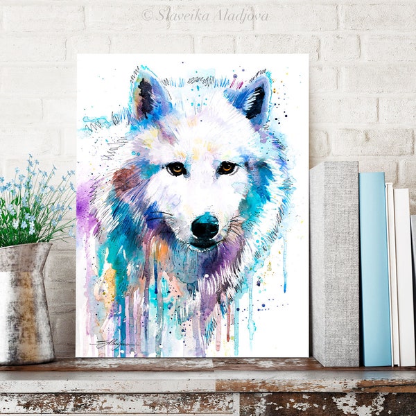 Arctic Wolf watercolor painting print by Slaveika Aladjova, art, animal, illustration, home decor, Nursery, gift, Wildlife, Contemporary