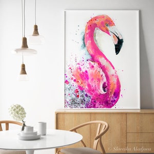 Pink Flamingo watercolor painting print by Slaveika Aladjova, art, animal, illustration, bird, home decor, wall art, gift, Wildlife image 10