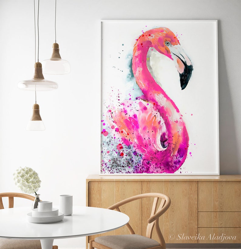 Pink Flamingo watercolor painting print by Slaveika Aladjova, art, animal, illustration, bird, home decor, wall art, gift, Wildlife image 10