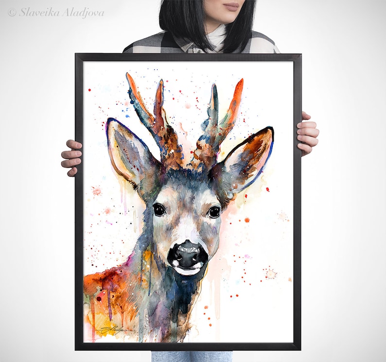 Roe Deer Watercolor Painting Print by Slaveika Aladjova, Art, Animal ...