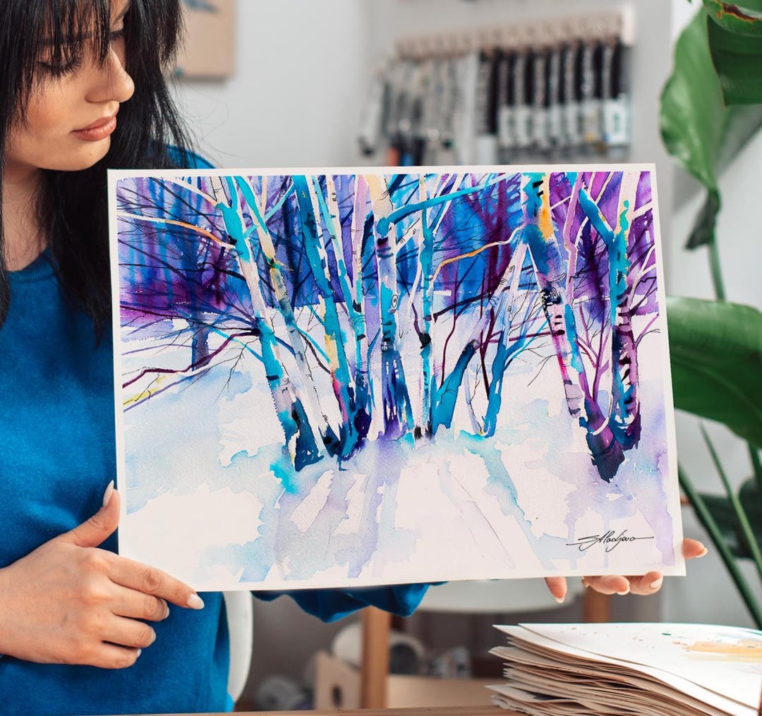 Birches Landscape Limited Edition Watercolor Art Print by Slaveika ...