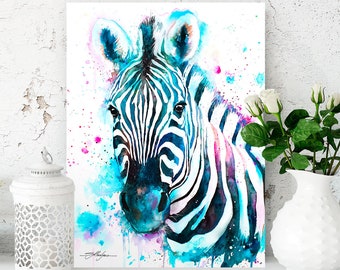 Blue Zebra watercolor painting print by Slaveika Aladjova, art, animal, illustration, home decor, Nursery, gift, Wildlife, wall art