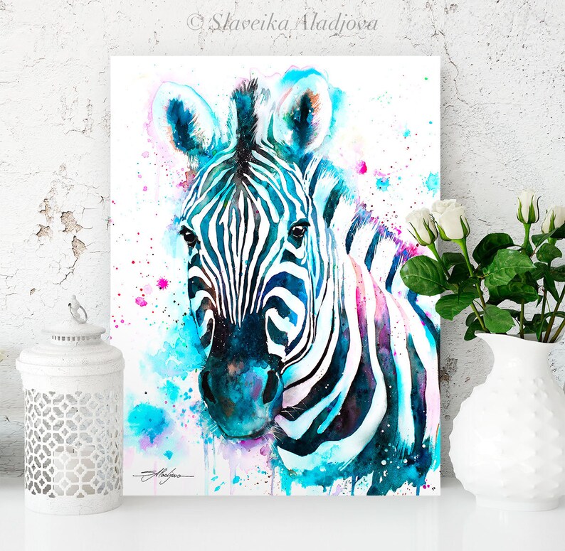 Blue Zebra Watercolor Painting Print by Slaveika Aladjova - Etsy Canada