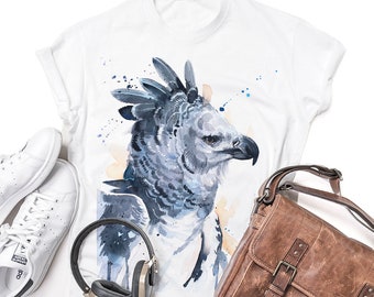 Harpy eagle T-shirt, Watercolor art print Graphic Tees, Unisex, Women, Kids models, ring spun Cotton 100%, Animal, XS, S, M, L, XL, XXL