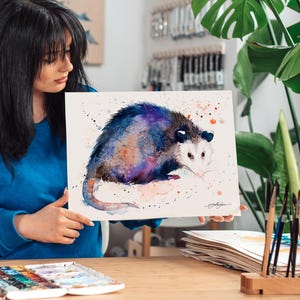Opossum watercolor painting print by Slaveika Aladjova, art, animal, illustration, home decor, Nursery, gift, wall art, Contemporary