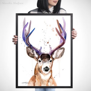 Mule Deer, Black-tailed Deer Watercolor Painting Print by Slaveika ...