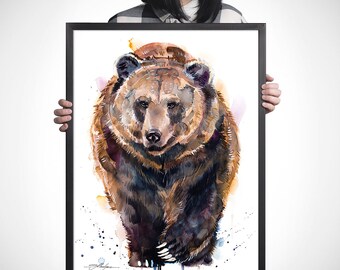 Slaveika Aladjova によるヒグマの水彩画プリント、アート、動物