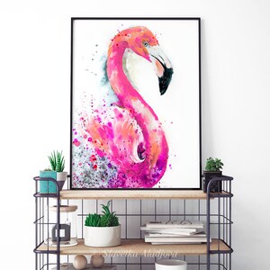 Pink Flamingo watercolor painting print by Slaveika Aladjova, art, animal, illustration, bird, home decor, wall art, gift, Wildlife image 9