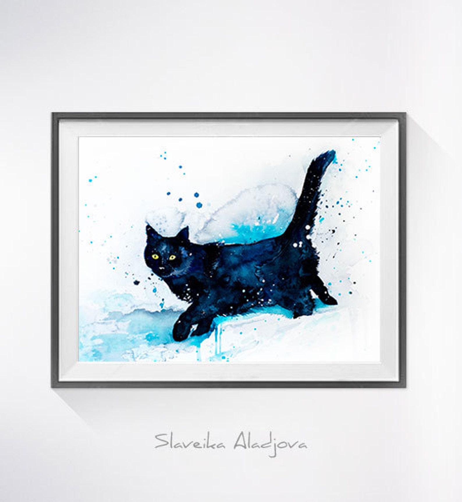 Black Cat Watercolor Painting Print by Slaveika Aladjova Art - Etsy