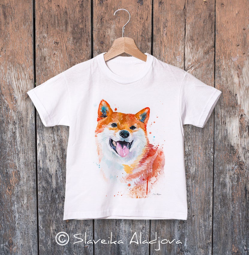 Shiba Inu T-shirt, Shiba Inu Watercolor Kids T-shirt, Boys\' Clothing,  Girls\' Clothing, Ring Spun Cotton 100%, T Shirt Art - Etsy