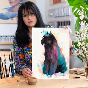 Bouvier des Flandres aquarel schilderij print door Slaveika Aladjova, kunst, dier, illustratie, interieur, kinderkamer, hedendaags, hondenkunst