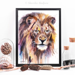 African Lion Watercolor Painting Print by Slaveika Aladjova, Art ...