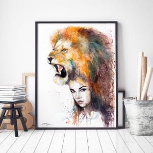 Lion Girl Limited Edition Watercolor Art Print by Slaveika Aladjova ...