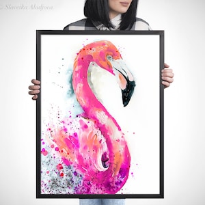 Pink Flamingo watercolor painting print by Slaveika Aladjova, art, animal, illustration, bird, home decor, wall art, gift, Wildlife image 8