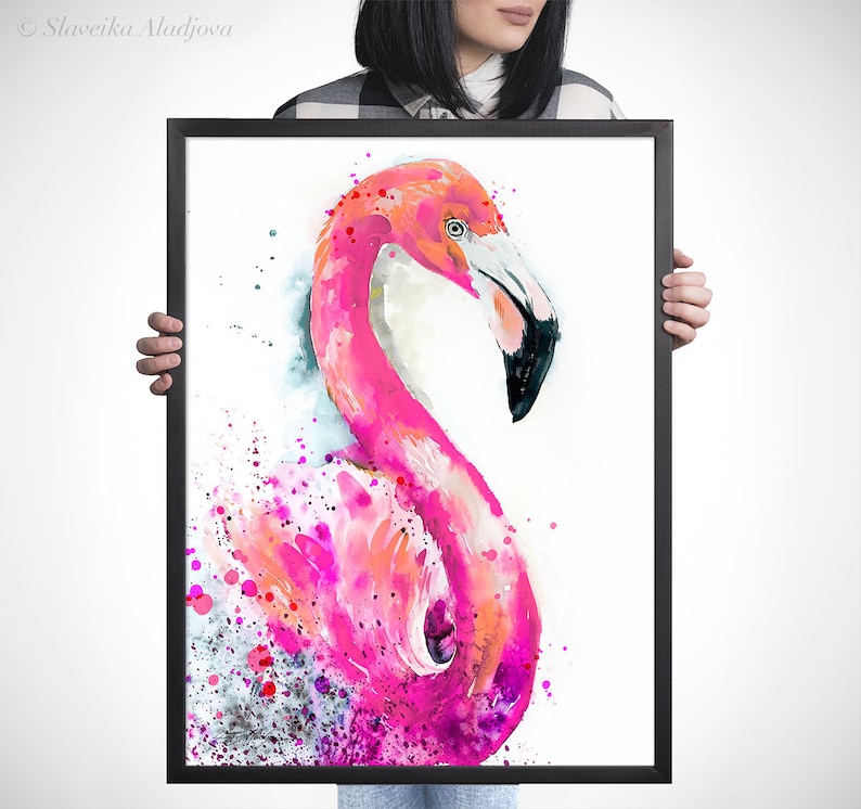 Pink Flamingo watercolor painting print by Slaveika Aladjova, art, animal, illustration, bird, home decor, wall art, gift, Wildlife image 8