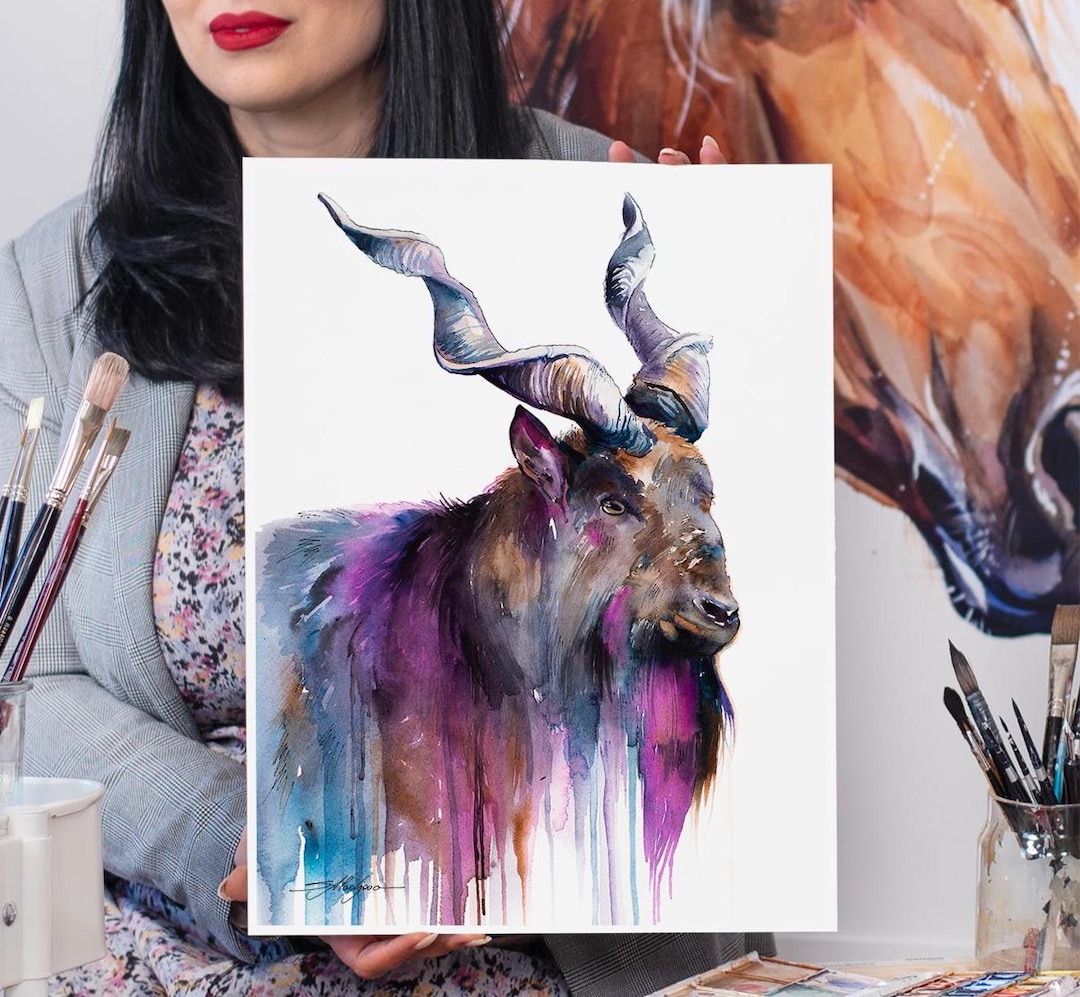 Goat Limited Edition Watercolor Art Print by Slaveika Aladjova, Animal ...