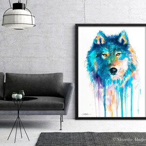 Blue Wolf Watercolor Painting Print by Slaveika Aladjova, Art, Animal ...