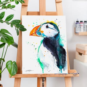Atlantic puffin watercolor painting print by Slaveika Aladjova, art, animal, illustration, bird, home decor, wall art, gift, portrait,