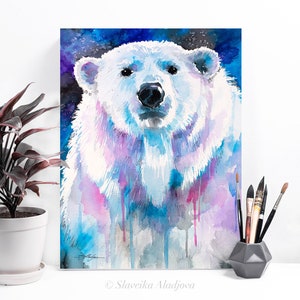 Blue Polar bear watercolor painting print by Slaveika Aladjova, art, animal, illustration, home decor, Nursery, gift, Wildlife, wall art