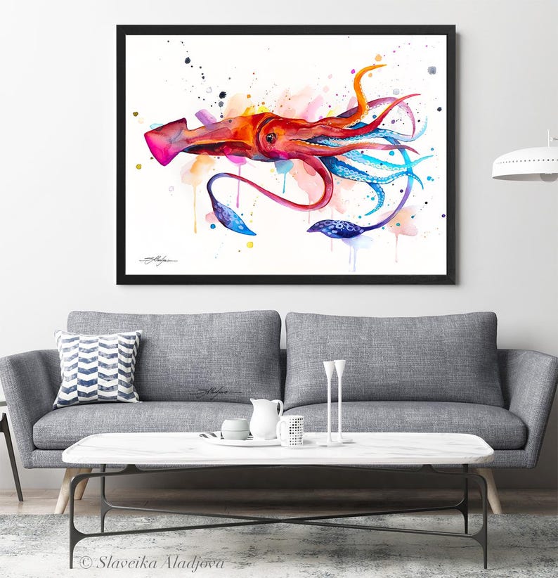 Squid Limited Edition Watercolor Art Print by Slaveika Aladjova, Animal ...
