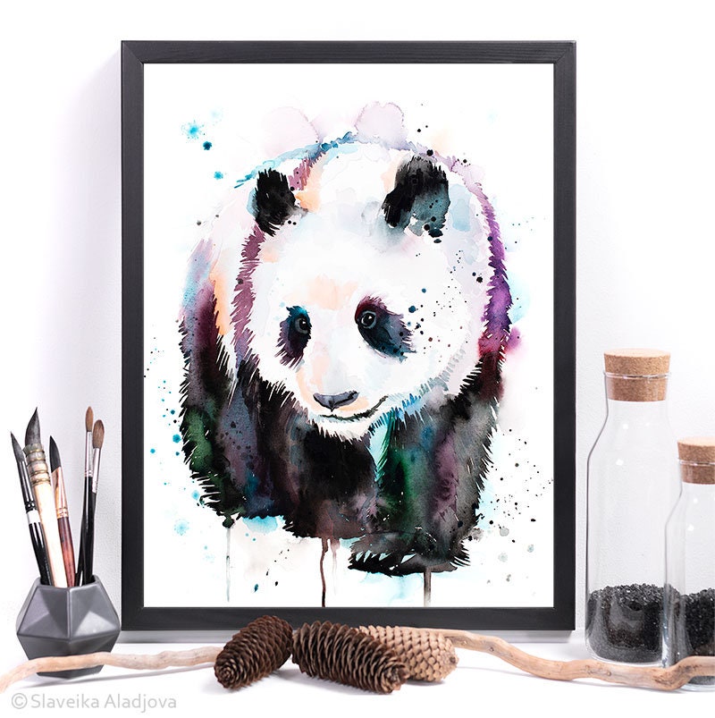 Slaveika Aladjova によるパンダの水彩画プリント、アート、動物