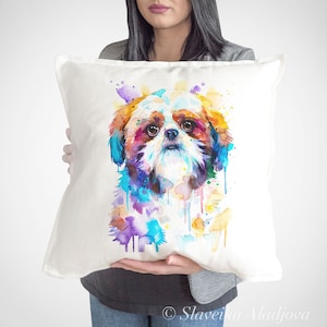Shih Tzu, funda de almohada de perro de Slaveika Aladjova, funda de cojín, funda de almohada decorativa, arte animal, mascota linda, cartel divertido