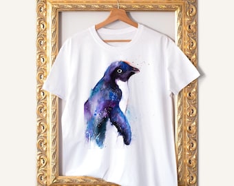 Adelie penguin T-shirt Limited Edition, Watercolor Bird Art Print, Graphic Tees, Unisex, Women, Kids models, ring spun Cotton 100%,