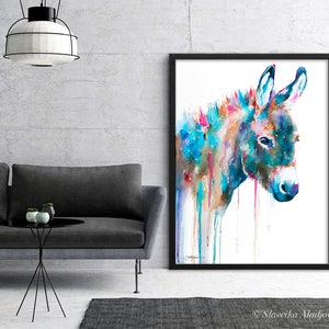 Donkey Watercolor Painting Print by Slaveika Aladjova, Animal Art ...