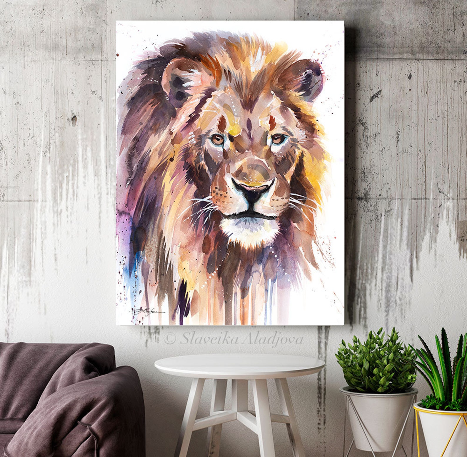 African Lion Watercolor Painting Print by Slaveika Aladjova, Art ...