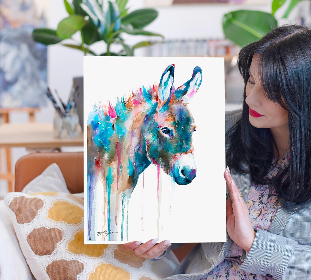 Donkey Watercolor Painting Print by Slaveika Aladjova, Animal Art ...