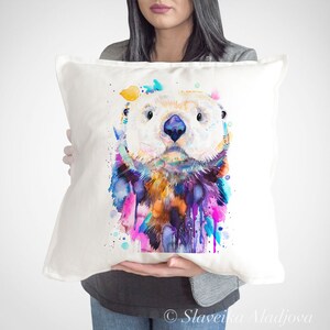Funda de cojín de nutria marina, almohada, Funda de cojín decorativo, Idea de regalo para amantes de los animales, Almohada de acuarela, Estampado lindo, impresión de decoración de granja