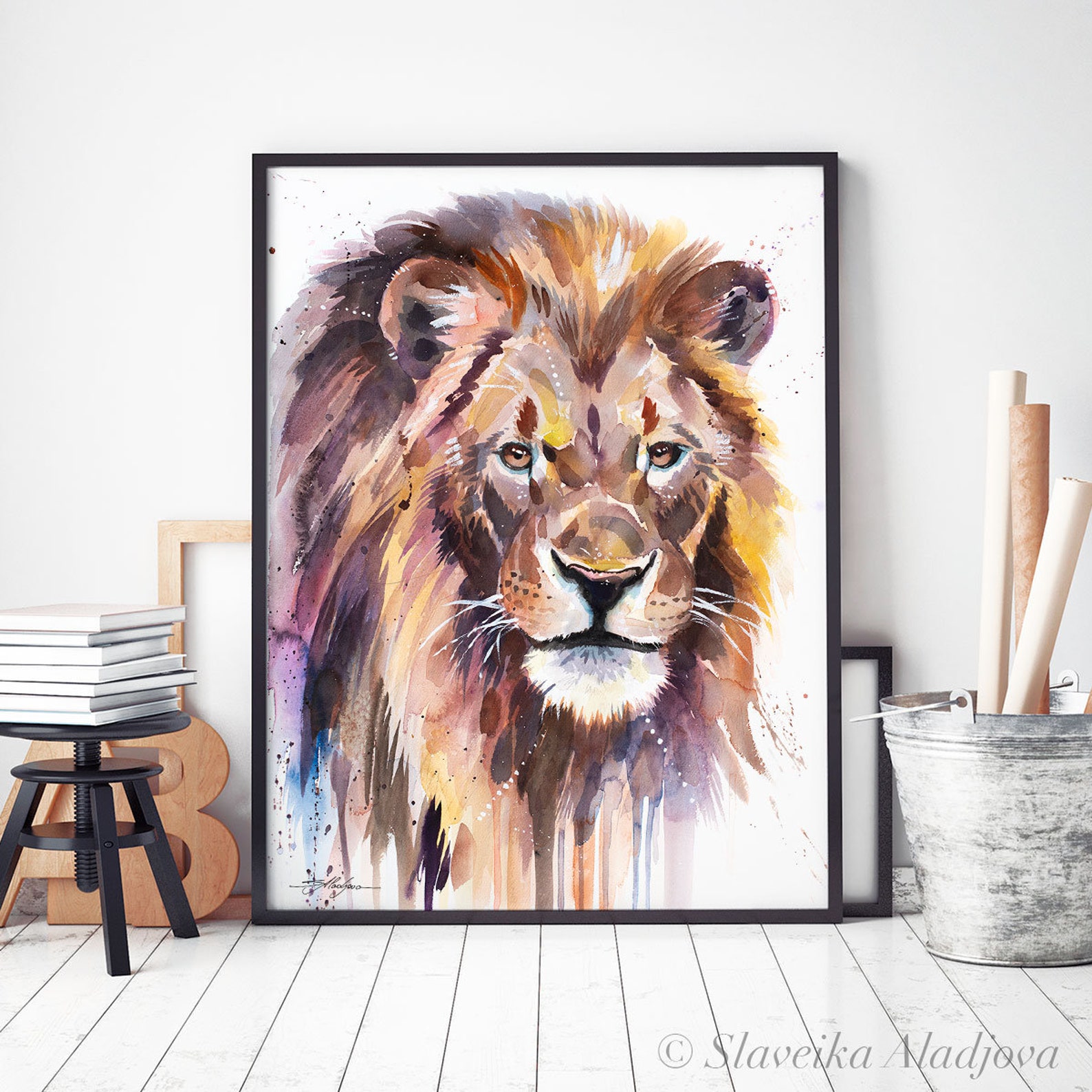 African Lion Watercolor Painting Print by Slaveika Aladjova, Art ...