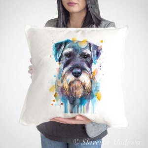 Funda de cojín Schnauzer, almohada para perros, Funda decorativa para cojín, idea de regalo para amantes de los animales, Almohada de acuarela, Lindo estampado, estampado de decoración de granja