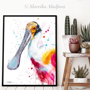 Roseate spoonbill watercolor painting print by Slaveika Aladjova, animal art, illustration, bird, home decor, wall art, portrait, gift image 3