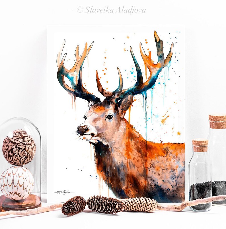 Red Deer Stag Watercolor Painting Print by Slaveika Aladjova Etsy