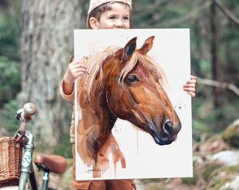 Akwarela przedstawiająca konia Suffolk Punch autorstwa Slaveiki Aladjova, sztuka zwierząt, ilustracja, wystrój wnętrz, dzika przyroda, wydruk giclee, sztuka ścienna,
