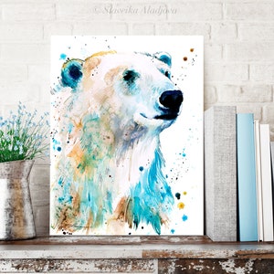Polar bear watercolor painting print by Slaveika Aladjova, art, animal, illustration, home decor, wall art, gift, portrait, Contemporary
