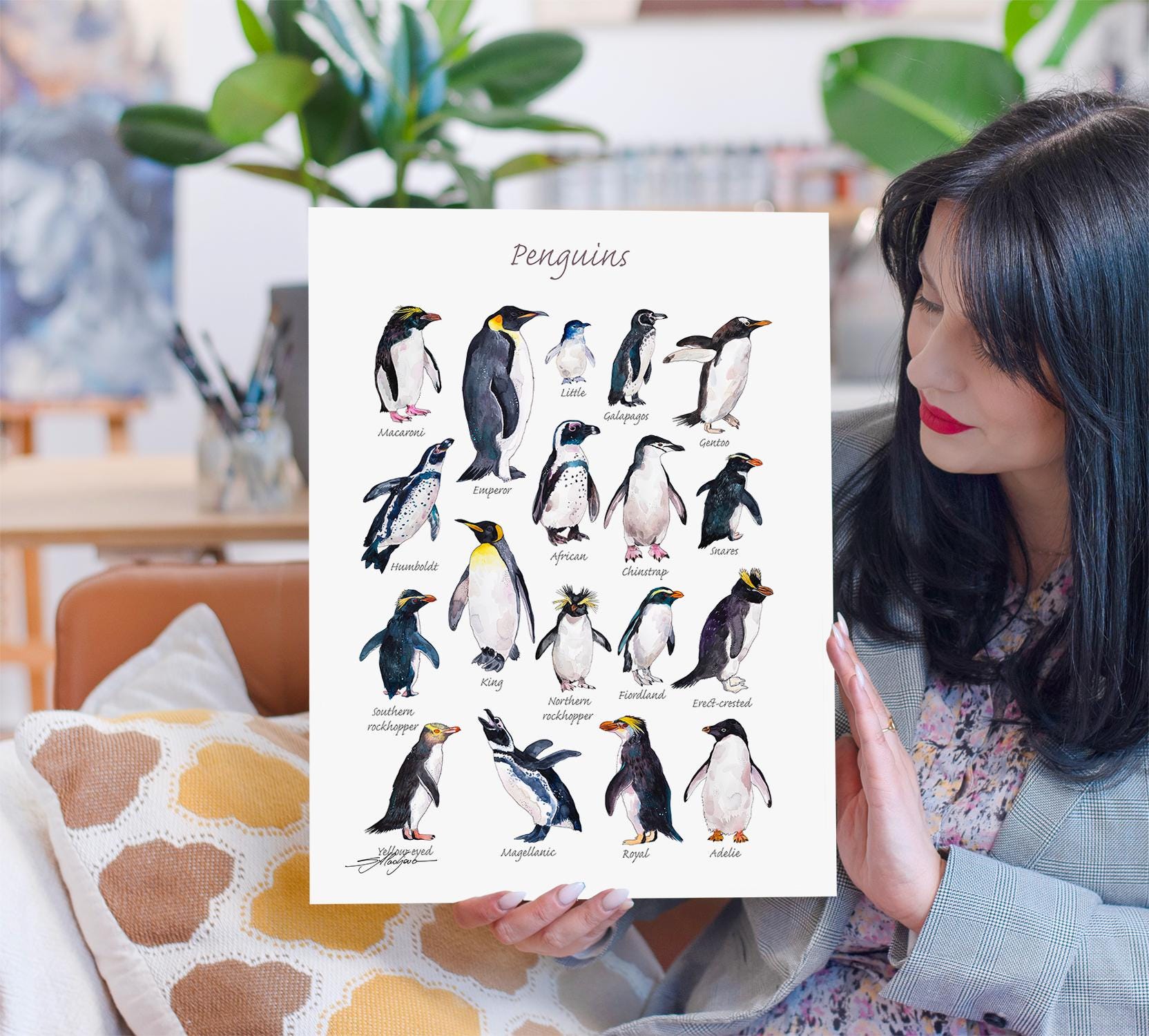 Impression d'aquarelle de pingouins par Slaveika Aladjova, art, animal, illustration, décoration de maison, pépinière, faune, espèce animale, oiseau