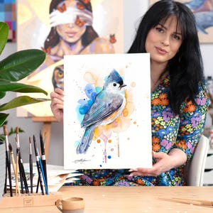 Tufted Titmouse watercolor painting print by Slaveika Aladjova, art, animal, illustration, bird, home decor, wall art, portrait