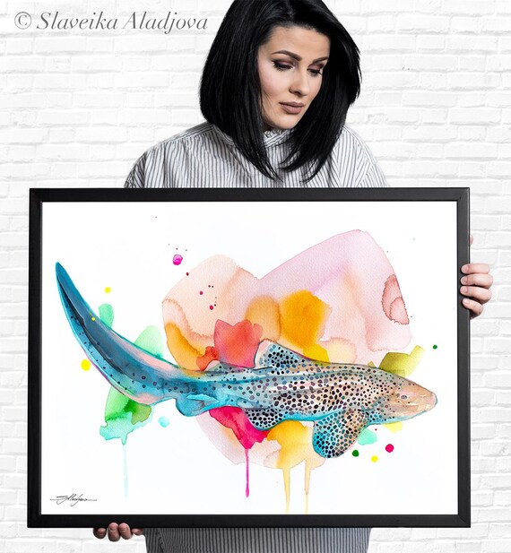 Zebra Shark Limited Edition Watercolor Art Print by Slaveika
