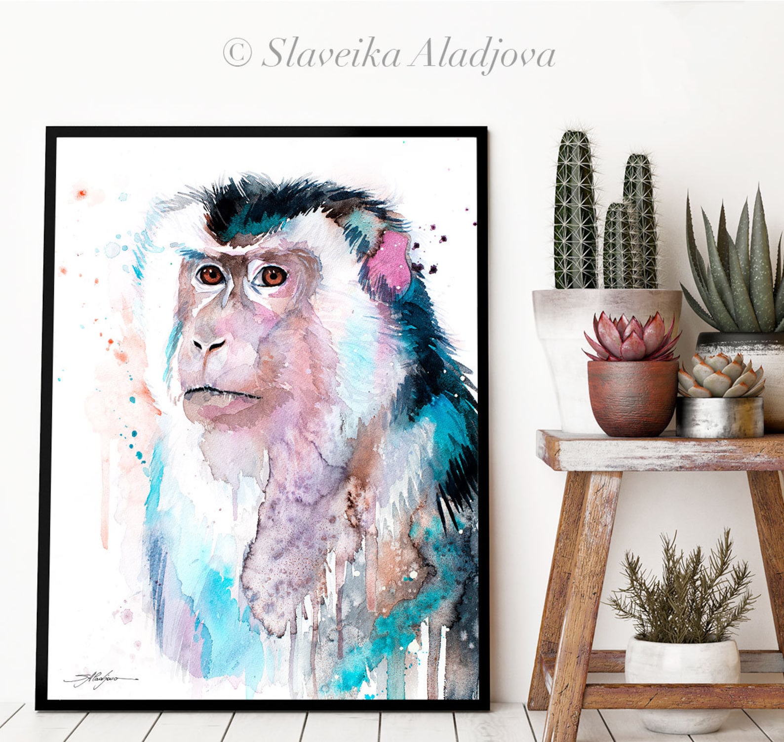 Macaque Watercolor Painting Print by Slaveika Aladjova Art - Etsy